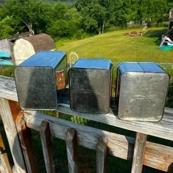 Vintage 1950's Kreamer Ware Metal Chrome Kitchen Canister Set Coffee Tea… - Picture 3 of 7
